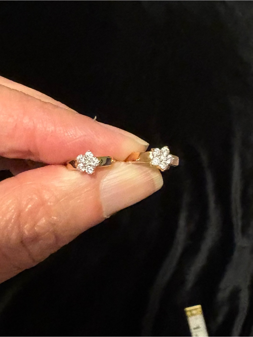Gold Tone Floral Cluster Stud Earrings - White Crystal